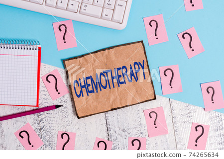 Writing note showing Chemotherapy. Business photo 74265634