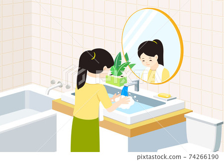 一個女人正在浴室裡洗手 一個女人正在浴室裡洗手 74266190
