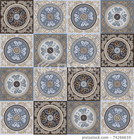 Portuguese azulejo ceramic tile seamless pattern. Portuguese azulejo ceramic tile seamless pattern. 74266639