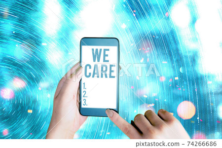 Handwriting text writing We Care. Concept meaning 74266686