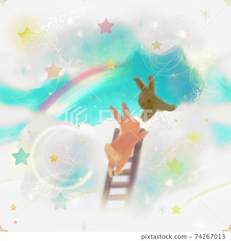 彩虹的夢一隻可愛的插圖,一隻兔子爬上一朵可愛的雲梯子,一隻兔子幫忙 彩虹的夢一隻可愛的插圖,一隻兔子爬上一朵可愛的雲梯子,一隻兔子幫忙 74267013
