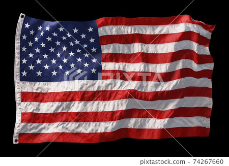 American flag waving in the wind isolated on black background. 3D American flag waving in the wind isolated on black background. 3D 74267660