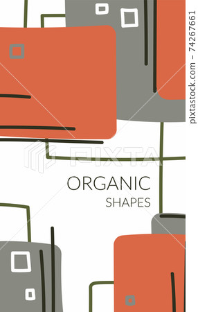Abstract poster with composition of organic shapes in trendy modern style. Place for text. Smooth lines, spots, shapes. Can be used to decorate covers, postcards, walls. Vector 74267661