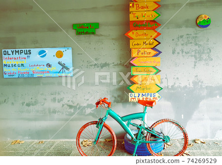 Colorful bicycles on the street Colorful bicycles on the street 74269529