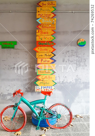 Colorful bicycles on the street Colorful bicycles on the street 74269532