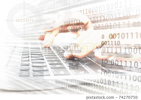 Composite image of digital security and cryptology system - closed padlock on the background of working programmer and network binary hologram Composite image of digital security and cryptology system - closed padlock on the background of working programmer and network binary hologram 74270750