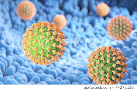 Rotavirus bacteria on the microvilli surface of digestive system Rotavirus bacteria on the microvilli surface of digestive system 74272126
