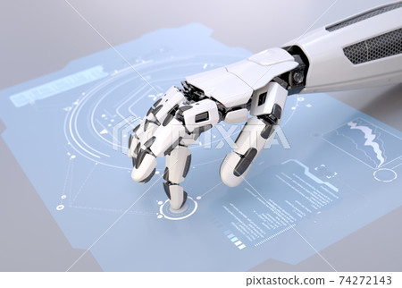 Robot's hand working with futuristic touchscreen Robot's hand working with futuristic touchscreen 74272143