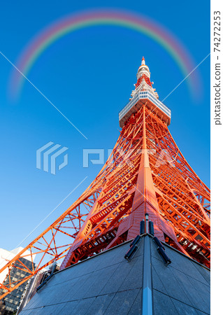 "Tokyo" Tokyo Tower and rainbow in the blue sky (composite) 74272253