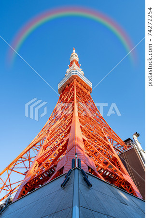 "Tokyo" Tokyo Tower and rainbow in the blue sky (composite) 74272254