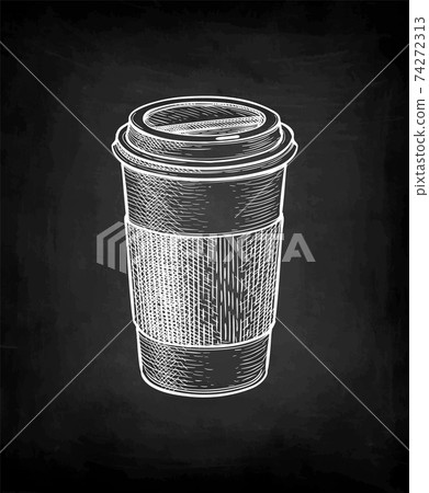 Chalk sketch of hot drink in paper cup. 74272313