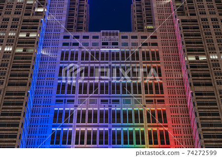 Tokyo Olympics, Tokyo Metropolitan Government Building, night rainbow color, night view, skyscraper, structure, steel frame, concrete Tokyo Olympics, Tokyo Metropolitan Government Building, night rainbow color, night view, skyscraper, structure, steel frame, concrete 74272599