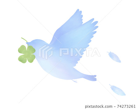 Illustration of a blue bird carrying a clover Illustration of a blue bird carrying a clover 74273261