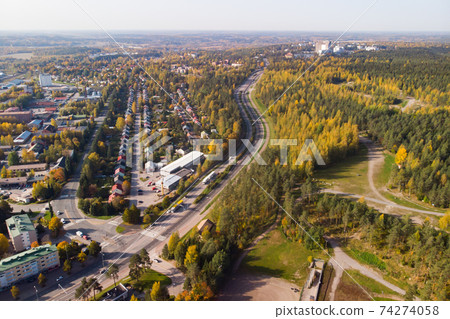 Aerial view to Lahti city at autumn morning, Finland 74274058