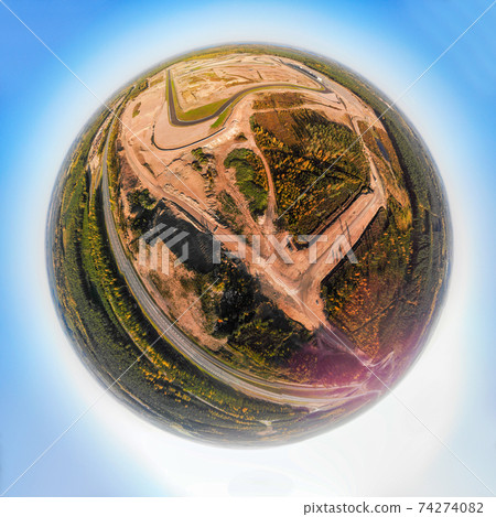 A three dimensional panoramic aerial view of the race track, in a mini planet panorama style. A three dimensional panoramic aerial view of the race track, in a mini planet panorama style. 74274082