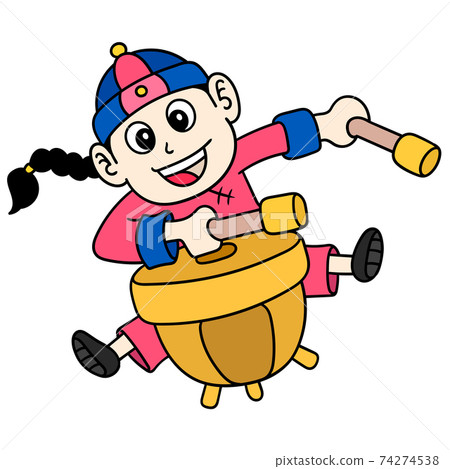 a young man celebrating chinese new year hitting the drum, doodle icon image kawaii a young man celebrating chinese new year hitting the drum, doodle icon image kawaii 74274538