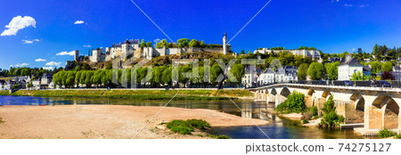 Landmarks of France - panoramic view of Chinon with royal castle. Loire valley river 74275127