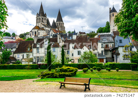 Famous castles of Loire valley - royal residence Loches with beautiful park. France Famous castles of Loire valley - royal residence Loches with beautiful park. France 74275147