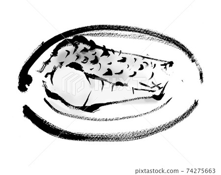 Japanese-style hand-drawn illustration of pine cone grilled red sea bream 74275663