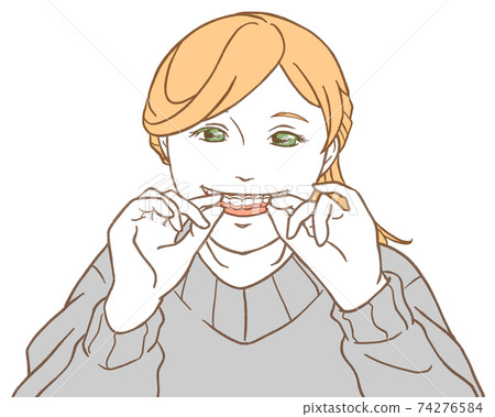Woman wearing a mouthpiece (simple color) 74276584