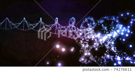 Futuristic illustration of a deoxyribonucleic acid double helix composed of luminous dots - 3d illustration Futuristic illustration of a deoxyribonucleic acid double helix composed of luminous dots - 3d illustration 74276611