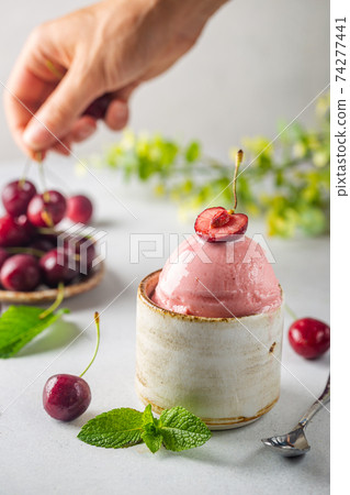 Bowl of cherry ice cream Bowl of cherry ice cream 74277441