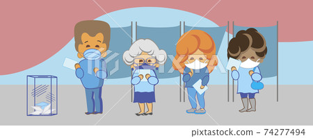 Four funny voting characters wearing masks 74277494