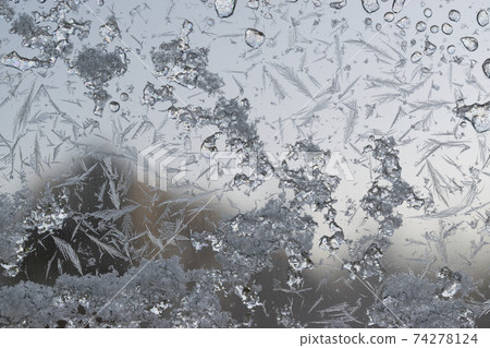 Icy flowers-glass blur of frozen window 74278124