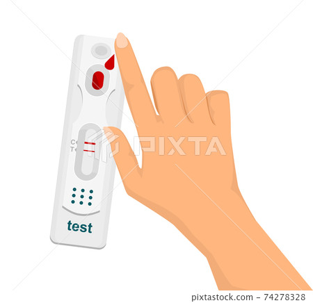 Hand over rapid test with blood sample for COVID test, AIDS. Test positive for a new one quickly. Hand over rapid test with blood sample for COVID test, AIDS. Test positive for a new one quickly. 74278328