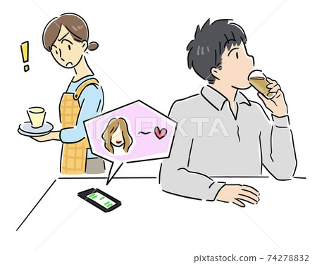 一個在手機屏幕上註意到外遇的女人 74278832