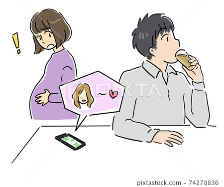 懷孕的妻子在手機屏幕上註意到丈夫的外遇 74278836