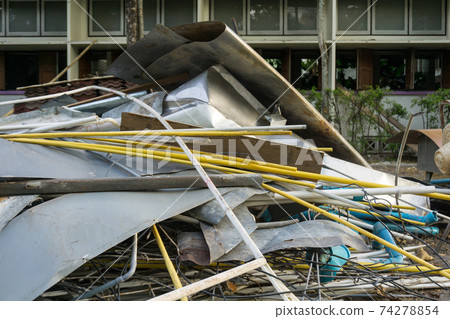 waste from the demolition construction sites in the evening waste from the demolition construction sites in the evening 74278854