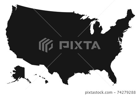 US map silhouette. Map of America and regions. USA frame background. 74279288