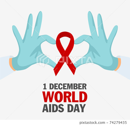 Hands show a heart with a ribbon symbol of aids, hiv. World AIDS Day 1 December, red ribbon. vector Hands show a heart with a ribbon symbol of aids, hiv. World AIDS Day 1 December, red ribbon. vector 74279435