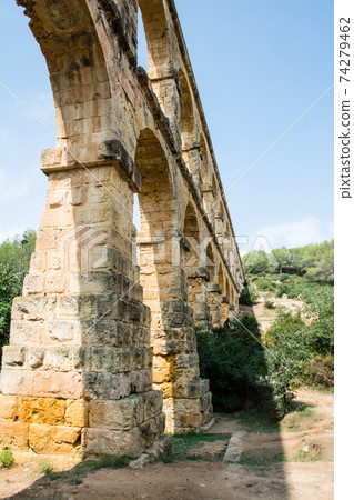 Las Fareras Aqueduct in Tarragona, a suburb of Barcelona, Spain 74279462