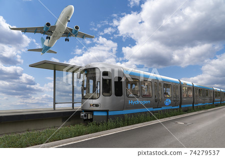 A hydrogen fuel cell train and airplane A hydrogen fuel cell train and airplane 74279537