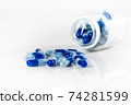 Blue medical capsules on the white background 74281599
