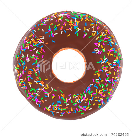 Glazed donut with sprinkles on a white background front view Glazed donut with sprinkles on a white background front view 74282465