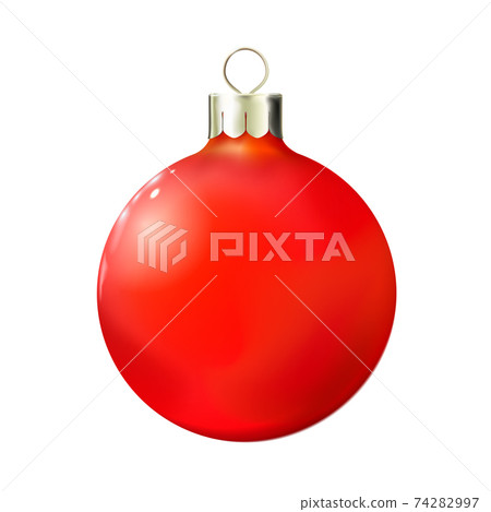 Christmas Red ball isolated on white, bauble 3d realistic. Merry xmas and New year design element 74282997