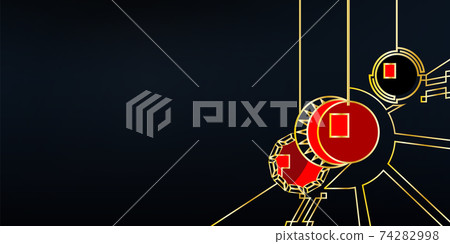 Black red Art deco background style Christmas balls. Merry Xmas holidays wish greeting card. 74282998