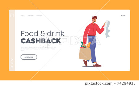 Upset Male Character Shocked with Price of Products in Store Landing Page Template. Unhappy Customer with Food in Bag 74284933