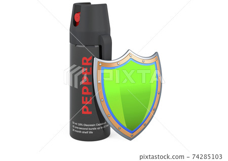 Pepper spray with shield, 3D rendering Pepper spray with shield, 3D rendering 74285103