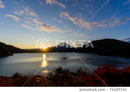 [Yamanashi Prefecture] Mt. Fuji, Lake Motosu, sunrise, autumn leaves, autumn 74285541
