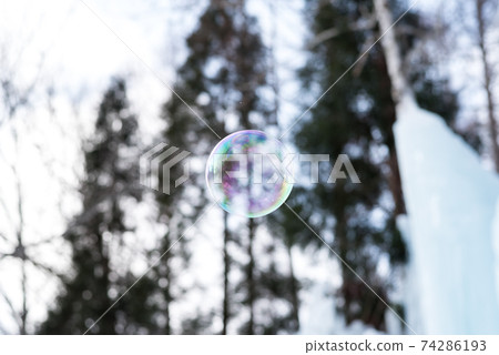 [肥皂泡]肥皂泡在冬天的景色中飛翔 74286193