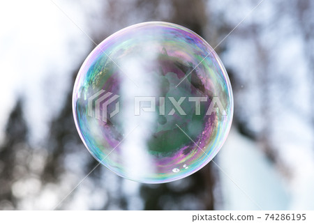 [肥皂泡]肥皂泡在冬天的景色中飛翔 74286195