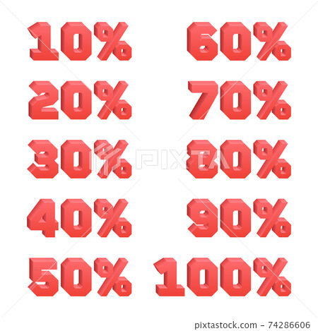 Set of 3d discount numbers from 10 to 100 every 10 74286606