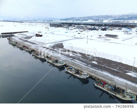 Aerial view of snow scene at Yamazaki fishing Stock Photo