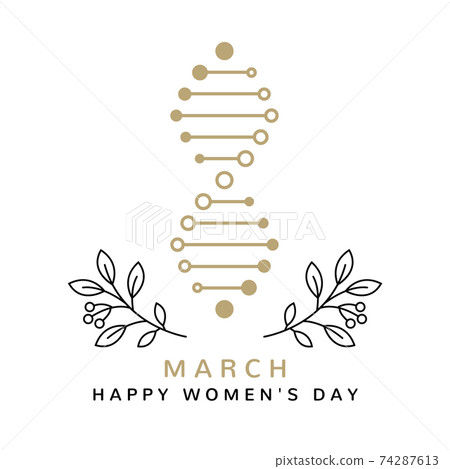 Thin line minimalist design for international women day. 8th of march with number 8 in the form of a DNA strand isolated on the white background. Vector. Happy women day card Thin line minimalist design for international women day. 8th of march with number 8 in the form of a DNA strand isolated on the white background. Vector. Happy women day card 74287613