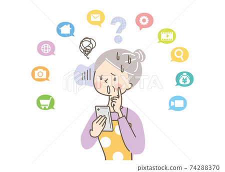 Senior women who are in trouble because they don't know how to use their smartphones 74288370