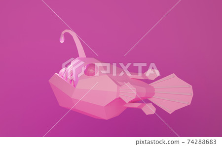 low poly pink angry deep-sea angler fish with sharp teeth, 3d illustration low poly pink angry deep-sea angler fish with sharp teeth, 3d illustration 74288683